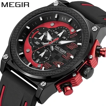Muži Multifunkčné Športové Silikónové Hodinky MEGIR 2051 Značky Big Dial Nepremokavé Chronograf, Dátum Pánske Luxusné náramkové hodinky Quartz