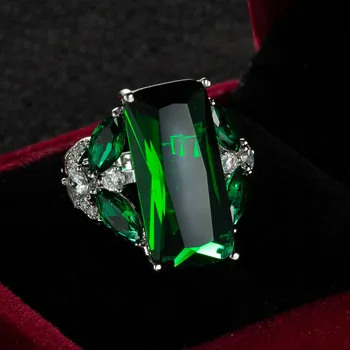 Móda Geometrie Žien Krúžok Módne dámske Strieborné Šperky Jade Zelený Zirkón Elegantné Výročie Darček Veľkoobchod
