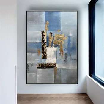 Móda Multicolour Abstraktné olejomalieb Moderné Handpainted Wall Art Obývacia Izba modré zlato Obrázky Domov Maľovanie na stenu Decor