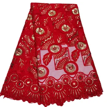 Nigérijský Flitrami Čipky Textílie 2022 Červená Vysoká Kvalita Afriky Čipky Francúzsky Tylu Sequin Výšivky, Čipky Tkaniny Na Spoločenské Šaty
