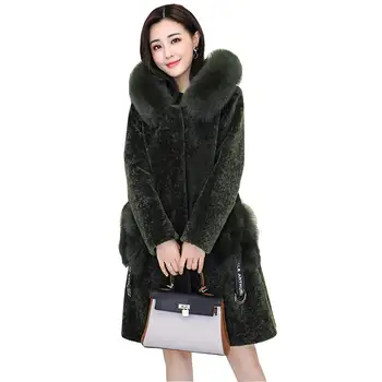 Nová žena kožušiny 2017 85 cm Plus Veľkosť Ženy Oblečenie Zimné Umelé Ekonomiky Noriek Kožušinový Kabát s Kapucňou Falošné Luxusné kožuchy