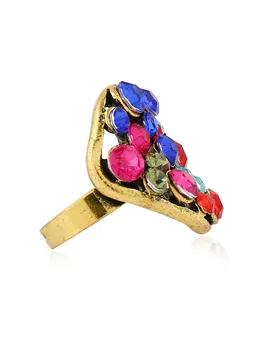 Nové Antiqued Zlatá Farba Zelená Červená Drahokamu Robustný Nastaviteľný Prstene pre Ženy Farebné Hlboké Modré Prst Prsteň Módne Šperky
