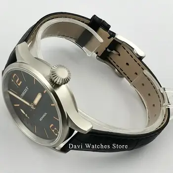 Nové Corgeut 43mm Top Pánske Strieborné hodinky púzdro z Nerezovej Ocele Black dial Svetelný Ručné Navíjanie 6497 Muž Náramkové hodinky Darček