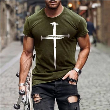 Námestie Kríž 3D Vytlačené Tričko Módne Mens T Košele Osobnosti Print T Shirt Lete Pohodlné O Krk Bežné Topy Pre Mužov