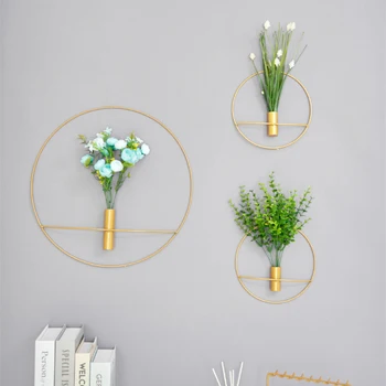 Okrúhle Nástenné Závesné Kvetinové Aranžmán Stojan Nordic Jednoduché Kovaného Železa Pozadí Na Stenu Ornament Domáce Dekorácie Kovové Malá Váza