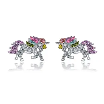 Očarujúce Jednorožec Náušnice pre Ženy Svadobný Dar Roztomilé Farebné Crystal Zvierat Stud Earings Módne Šperky