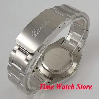 Parnis 40 mm Miyota 8215 automatické náramkové hodinky mužov leštené zafírové sklo black dial biele značky svetelný 1036