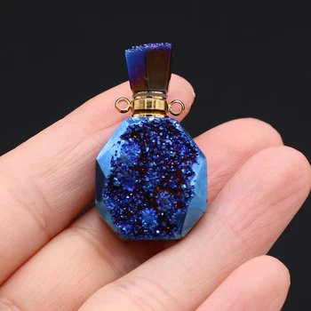 Prírodný Kameň Á Farebné Parfum Fľašu Prívesok Crystal Druzy Esenciálny Olej Ampulka Charms Ručné DIY Šperkov Náhrdelník, Takže