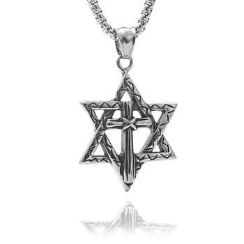 Punk šperky titánové ocele kríž náhrdelník prívesok pre mužov retro príslušenstvo hexagram nehrdzavejúcej ocele mužov reťazca