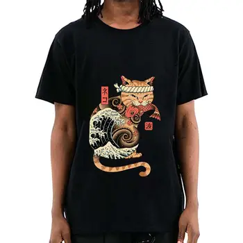 Pánske vysoko kvalitné tričko bavlna Zábavné cool cat tlače Lete bežné krátky rukáv voľné mužov o-neck t-shirt muž topy