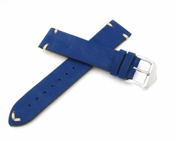 Rolamy 20 22 mm Skutočné Teľa Semiš Kožené Ručný Steh Blue Luxusný watchbands Popruhu Pásu Pre Seiko Omega Tudor Rolex