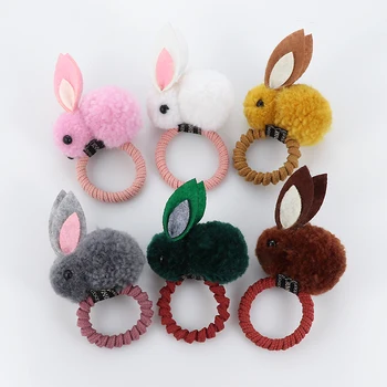 Roztomilé zvieracie chlpy loptu králik vlasy krúžok dievčatá gumička elastické vlasy kapely kórejský pokrývku hlavy deti vlasy, Doplnky, ozdoby