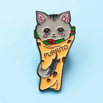 Roztomilý Burrito Mačka Purrito Brošňa Kovové Odznak Klopě Pin Bunda Džínsy Módne Šperky, Doplnky, Darčeky