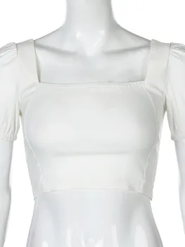 Ročné obdobia kórejskej Bežné Ženy Plodín Topy Námestie Golier Lete Základné Biele Tričko Fashion Streetwear Tee Košele Harajuku ASVE84602