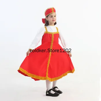 Ruské Dievčatá Národný Kostým Červená Tanec Maškarný kostým Detský Festival Party Stage Výkon Kostým Tradičné Oblečenie S-XL
