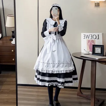 S-5XL Lolita Čierne Biele Dlhý Rukáv Zástera Gazdiná Maidservant Slúžka Reštaurácia Šaty Jednotné Oblečenie Anime Cosplay Kostým