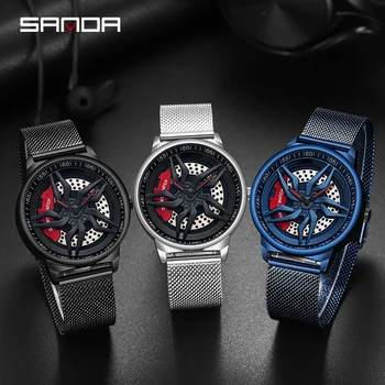 SANDA Značky Quartz Hodinky Módne Luxusné Oka Pásu Náramkové hodinky Jednoduché Vytáčanie pánske Hodinky Japonské Pohyb Quartz Hodinky 2021