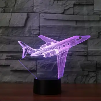 Súkromné lietadlo 3D LED svetlo 7 Farieb zmena 3D Nočné Svetlo obývacia Izba Detská Spálňa stolná Lampa Dotyk Vzduchu Lietadlo USB Stolná lampa