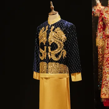 Tradičné Svadby Ženích Qipao Vintage Mužov Vysokej Kvality Dragon Flitrami Výšivky Tang Vyhovovali Oblečenie