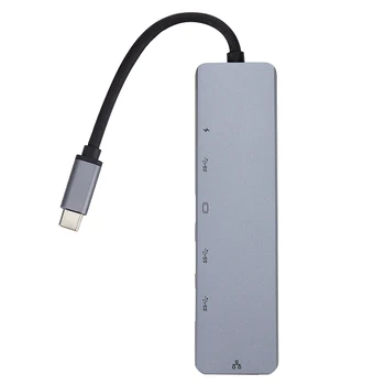 USB C HUB Typ C na Kompatibilný s HDMI USB 3.0 Adaptér 6 v 1 Typ C HUB Dock PD Plnenie RJ45 pre Mac Book Pro Air USB C Splitter