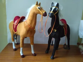 Veľké 45x46cm Simulácia kôň so sedlovou polyetylénu&kožušín kôň model domáce dekorácie darček d1920