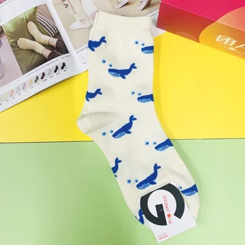 Veľryba Cartoon Ponožky Rebrovaný Ženy Mäkké Bavlnené Ponožky Žena Módy Pohodlné Roztomilé Ponožky, Jar, Jeseň Unisex Páry Kawaiisock