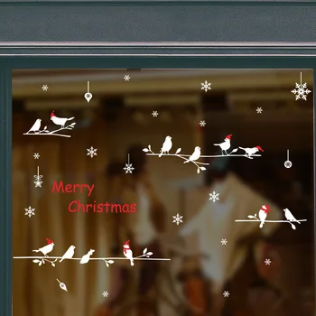 Vianočná vločka strom pobočky vták Stenu, Nálepky Vianočné Sklenené okenné dekorácie, Nástenné Art obtlačky Nový Rok tapety, samolepky
