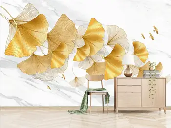 Vlastné zlaté ginko listy, Nástenné Tapety Obývacia Izba TV Pozadí Steny Domova foto Wall Paper 3D dekorácie chambre