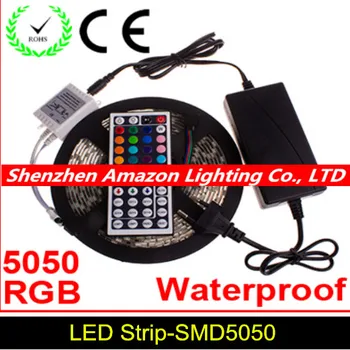 Vodotesný 5M SMD5050 300 RGB Led SMD Flexibilné, Ľahké Pásy Lampa+44 tlačidlo IR+12V 5A Napájací zdroj