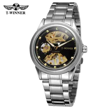 VÍŤAZ Obchodné mužov a žien hodinky striebornej nerezovej ocele, automatické hodinky mechanické náramkové hodinky