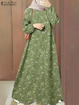 ZANZEA Ženy Vintage Kvetinový Vytlačené Dlhé Šaty Moslimských Jeseň Vestidos Ramadánu Dubaj Turecko Abaya Hidžáb Sundress Župan Femme 2022