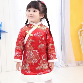 Zimné Chidren Dievča Prešívané Bundy Čína Tradičné Qipao Tang Šaty Nový Rok Kostým
