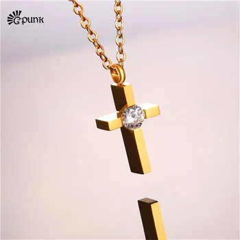 Zlatá farba Kristov kríž prívesok náhrdelník s CZ kameň black / 316L nerezovej ocele Christian šperky ženy muži P2442G