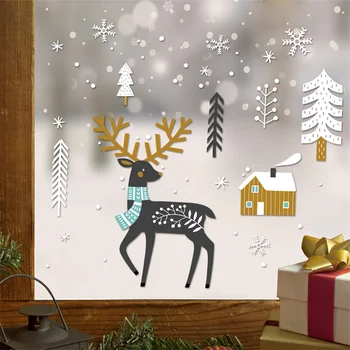 Zollor Vianočné Jeleň Snowflake Dom Elektrostatické Sklo Vložiť Obývacia izba, Spálňa Jednoduché Osobnosti Sklenené Dekoračné Nálepky