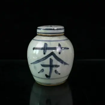 Čínske staré porcelánové Craed glazúra otvoriť modrý a biely čaj vzor veko jar
