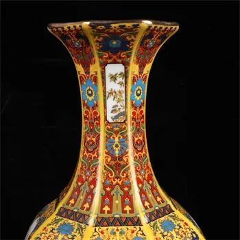 Čínske staré porcelánové Smalt farba okna kvet, vták šesťhranné zhodnotenie Váza
