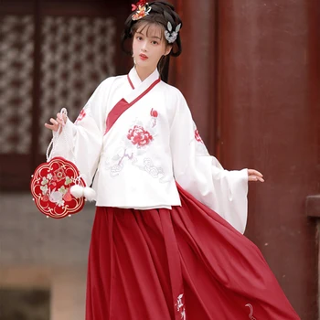 Ženské Kvetinové Šaty Tradičnej Čínskej Štýl Ženy, Červená Hanfu Cosplay Kostýmy Rozprávkových Vyšívané Hanfu Celý Súbor