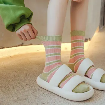 Ženy, Ponožky Kvalitné Pletené Bavlnené Elastické Dlhé Ponožky Ležérne Módne Farebné Pruhované Harajuku Vintage Streetwear Ponožky
